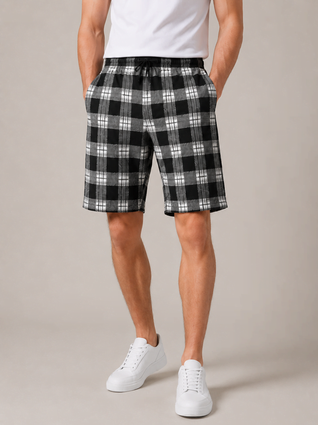 Noir Blanc Carreaux Homme Short