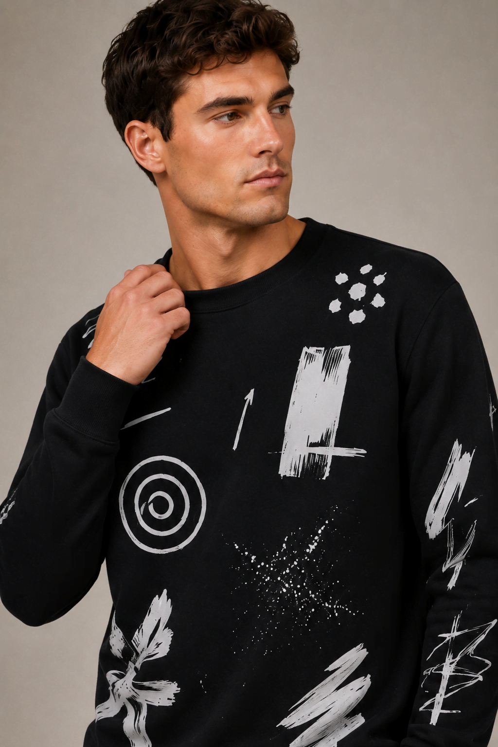 Sweatshirt Noir et Blanc Imprimé pour Homme