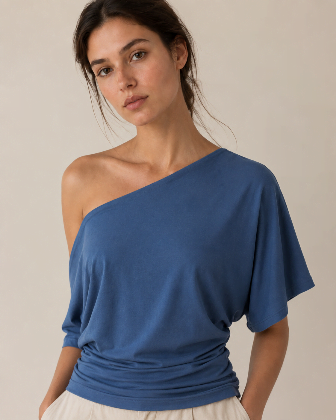 Bleu Asymétrique Femme Blouse