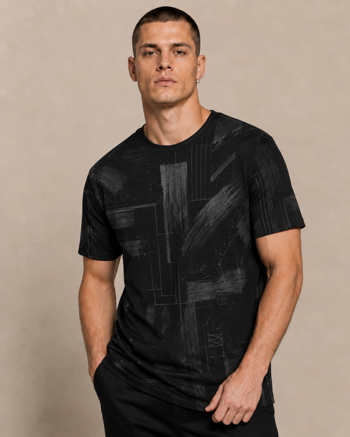 T-shirt Noir et Blanc Imprimé pour Homme