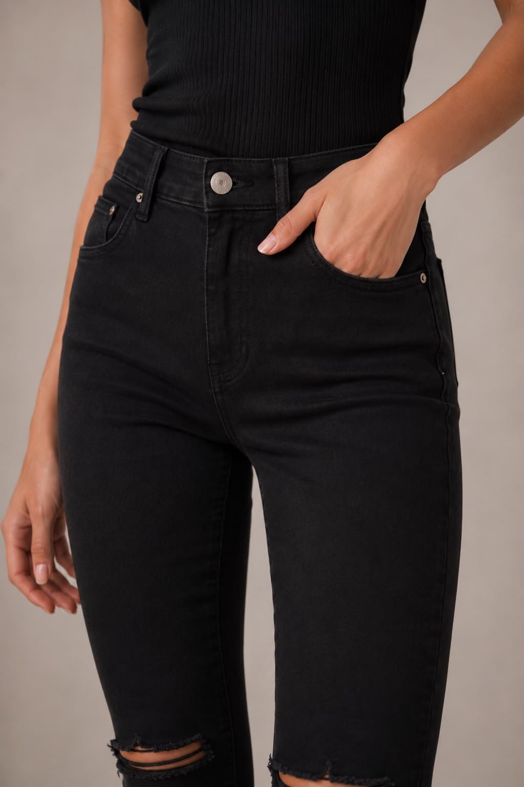 Noir Denim Femme Pantalon